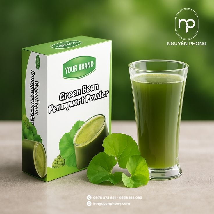 Mẫu hộp đựng bột rau má in logo thương hiệu